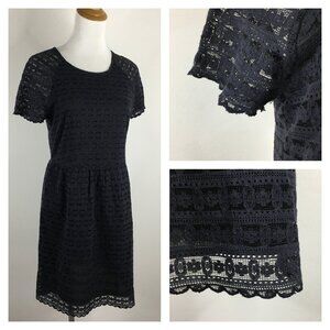 FREE PEOPLE Black Lace Overlay Short Sleeve Lined Dress